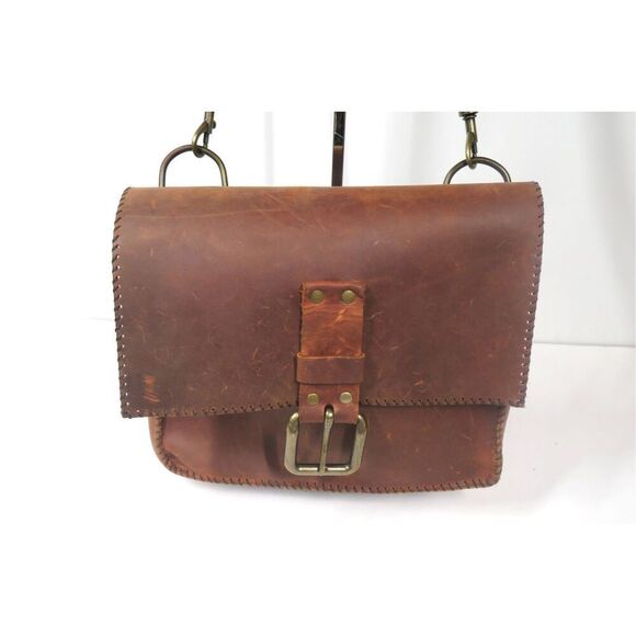 Wolf River The Hilda Crossbody Bag Hand Sewn Brown Leather Satchel Unisex - Picture 6 of 9